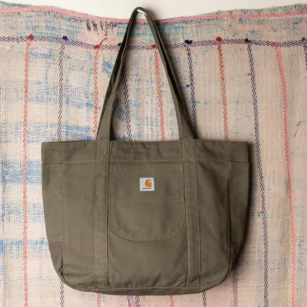 Khaki green upcycled carhartt tote